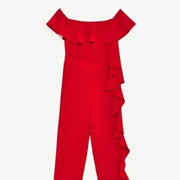 Zara Ruffled Off-The-Shoulder Jumpsuit S - Picture 3 of 14
